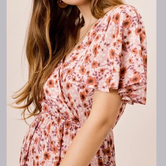 Lovestitch Liliana Ruffle Midi High Low Dress in VintageRose/Auburn - Picture 2 of 8